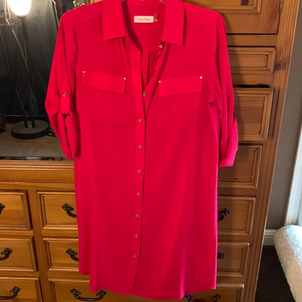 Hot pink Calvin Klein shirt dress
